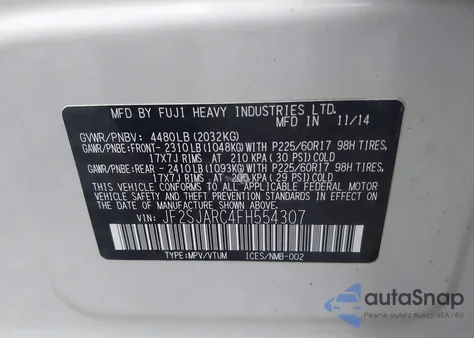 2015 Subaru Forester 2.5I Limited z USA, uszkodzony, nr VIN JF2SJARC4FH554307